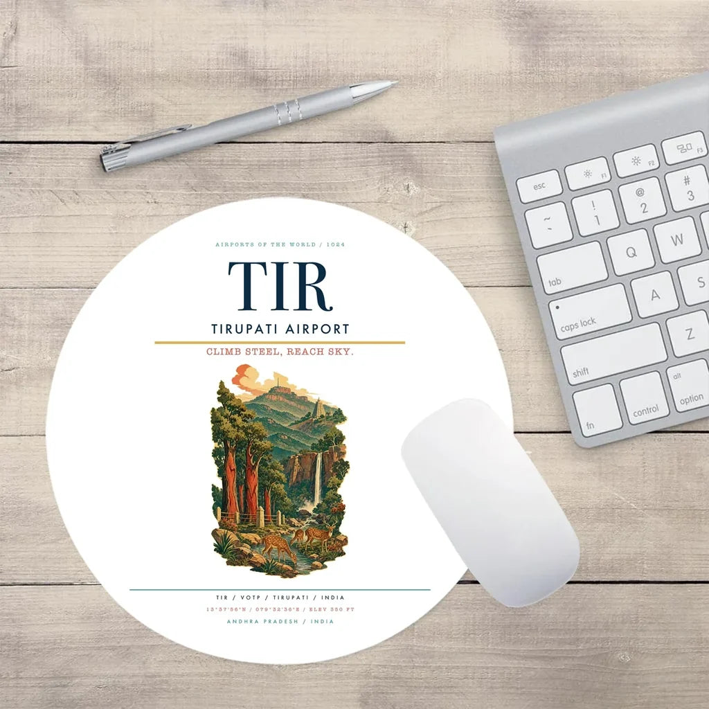 Tirupati Airport (TIR) design on white round mouse pad