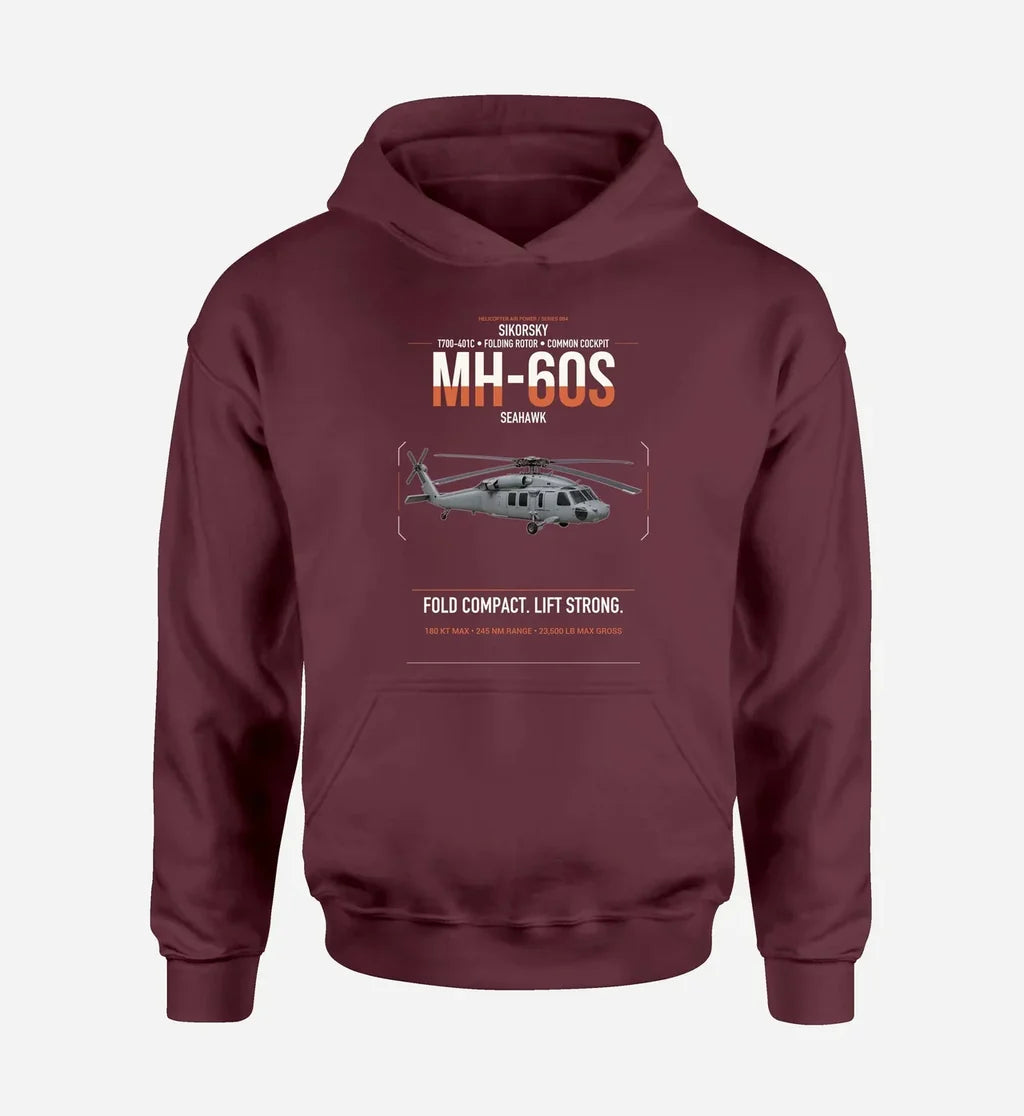 Sikorsky MH-60S Seahawk design on dark red double-side hoodie, single-side print