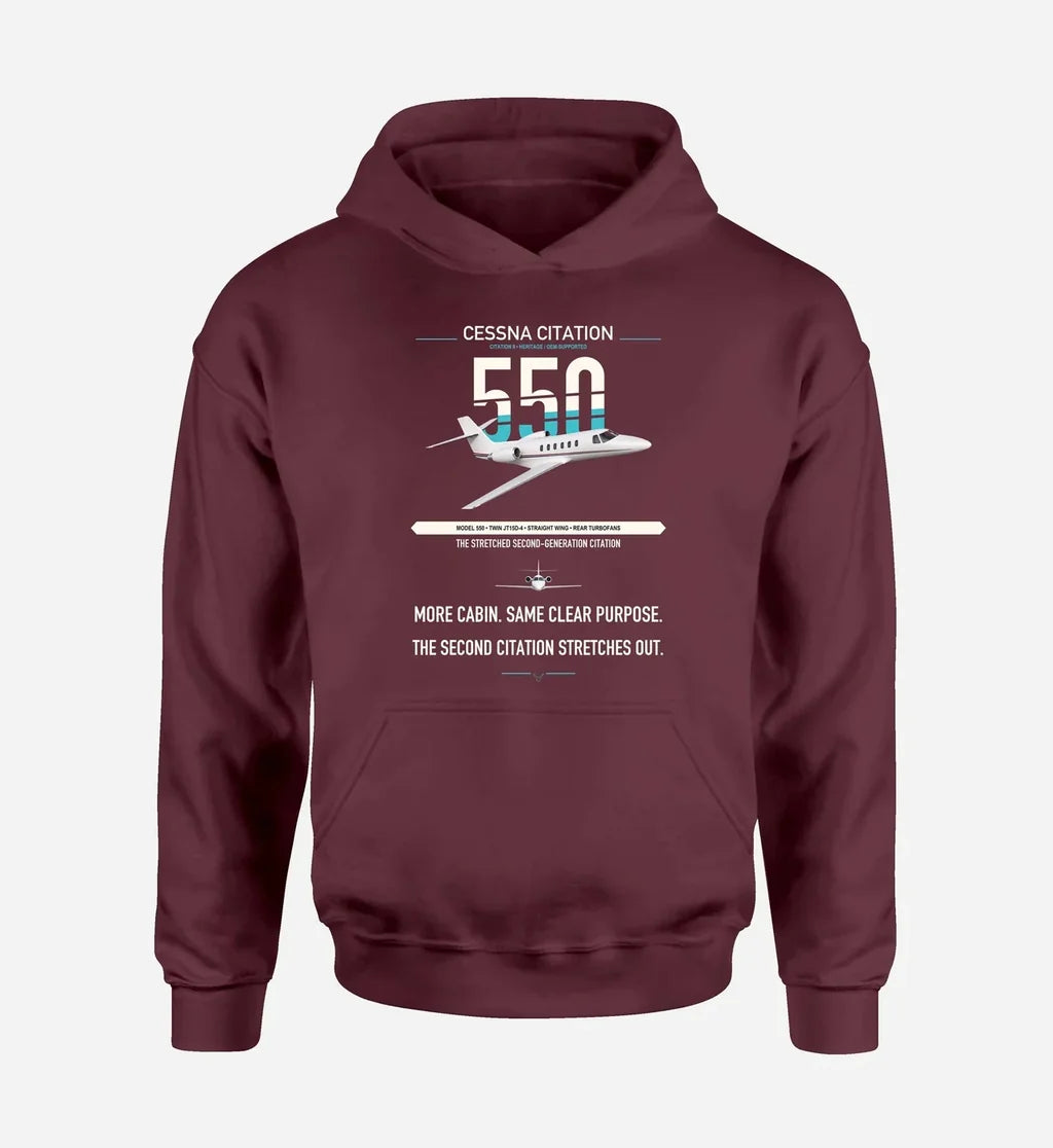 Cessna Citation 550 - Citation II design on dark red double-side hoodie, single-side print