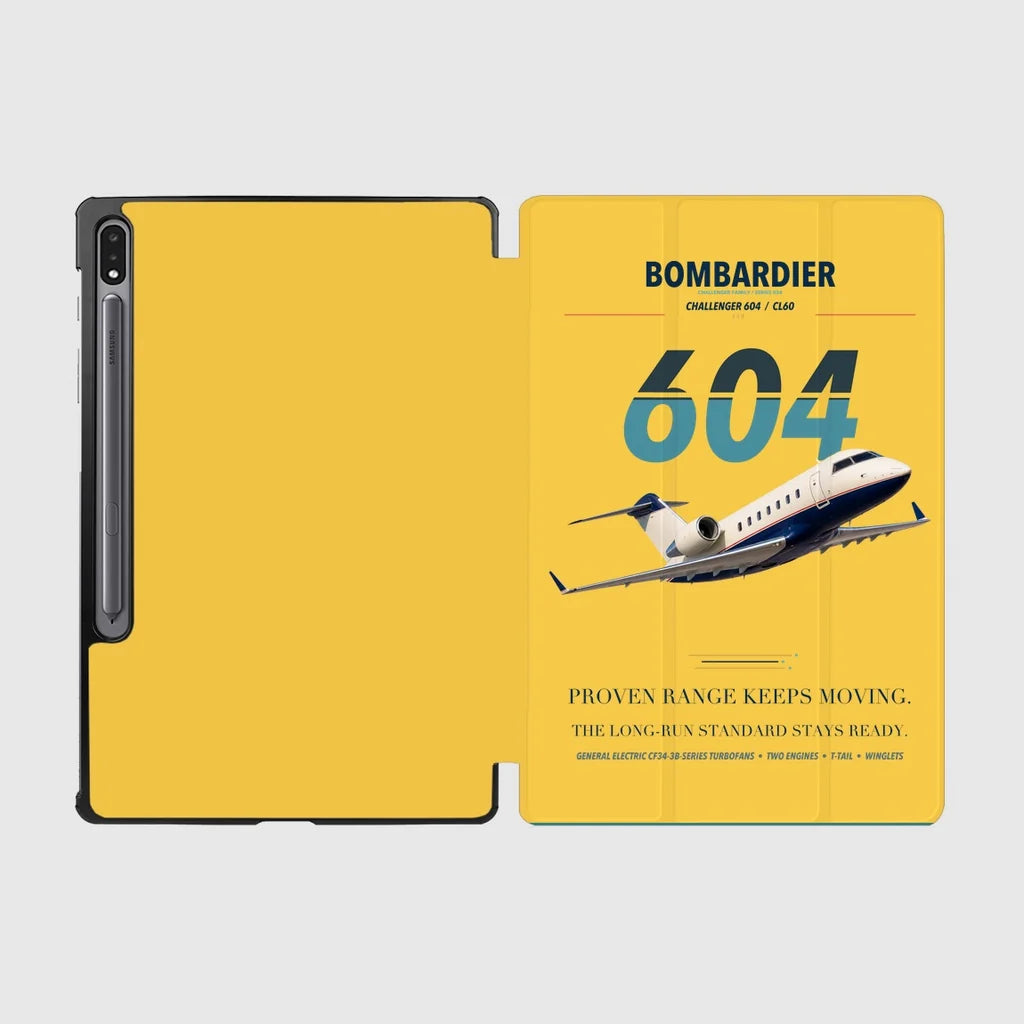 Bombardier Challenger 604 design on yellow samsung tablet tablet case