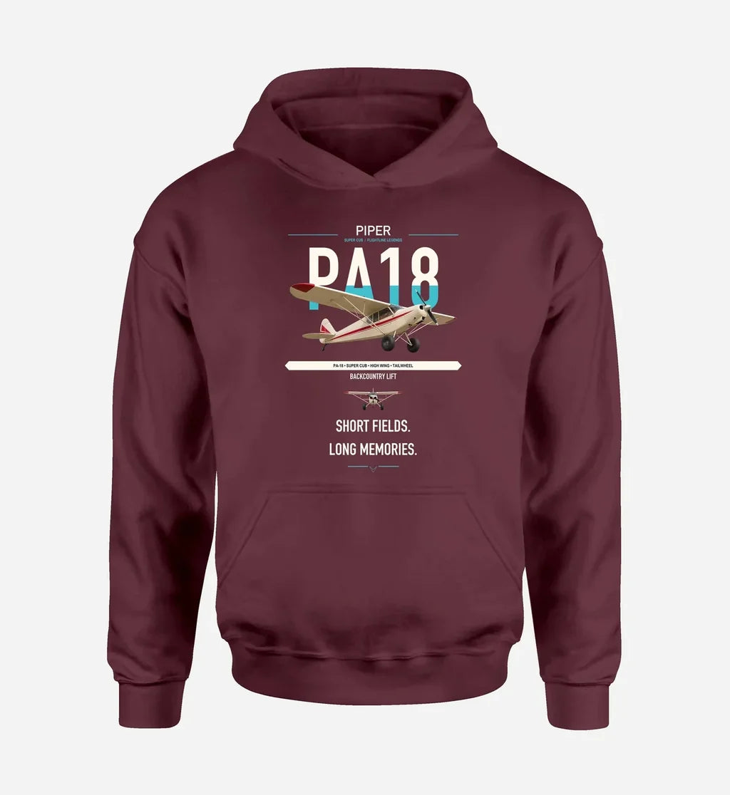 Piper PA-18 Super Cub design on dark red double-side hoodie, single-side print