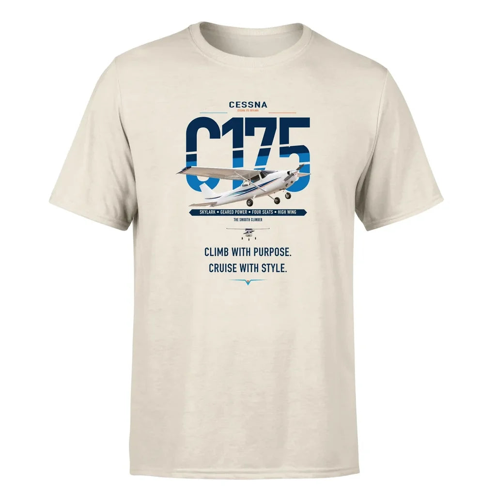 Cessna 175 Skylark design on beige t-shirt, single-side print