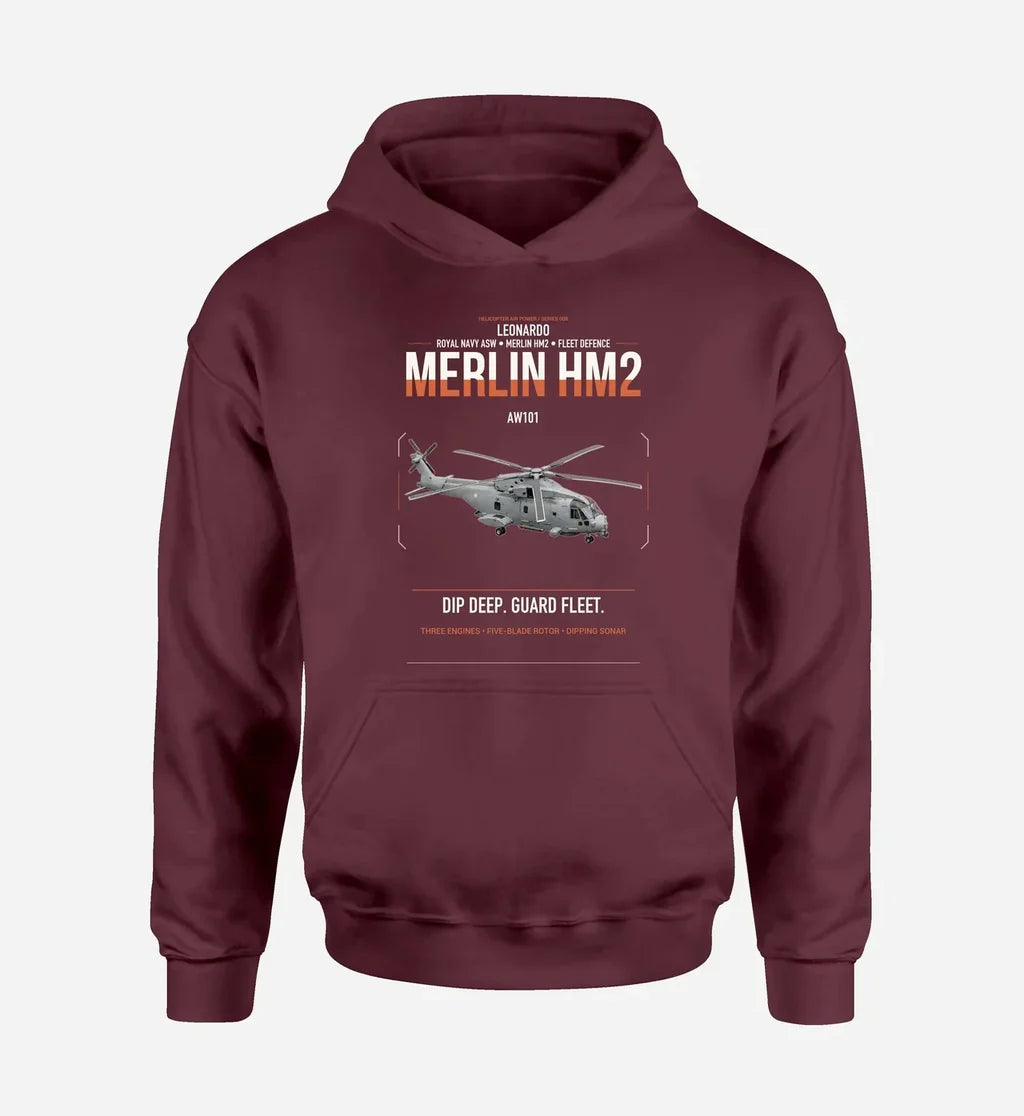 Leonardo AW101 Merlin HM2 design on dark red double-side hoodie, single-side print