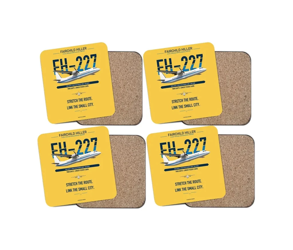 Fairchild Hiller FH-227B design on yellow 4 pieces set coaster