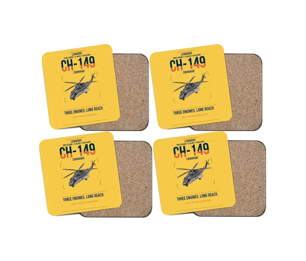 Leonardo CH-149 Cormorant design on yellow 4 pieces set coaster