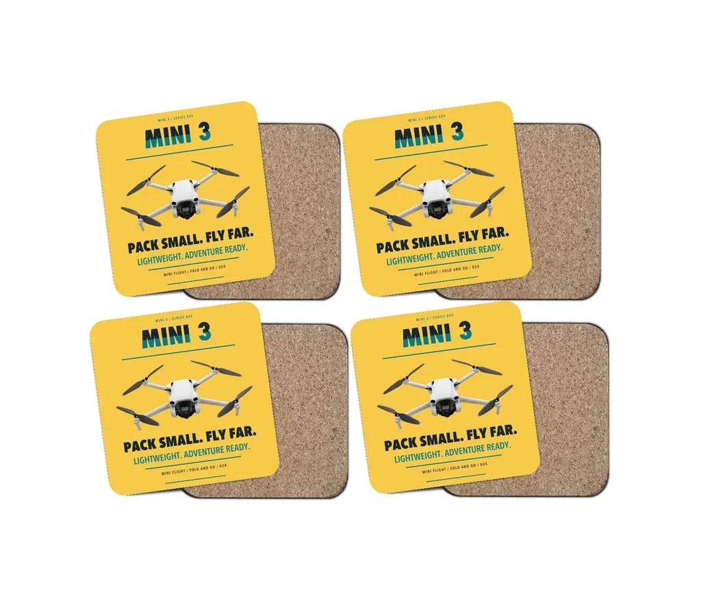 DJI Mini 3 design on yellow 4 pieces set coaster