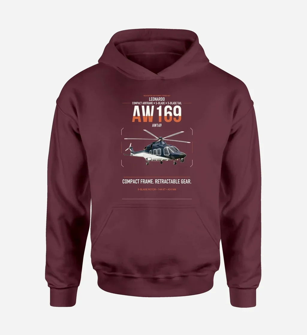 Leonardo AW169 design on dark red double-side hoodie, single-side print