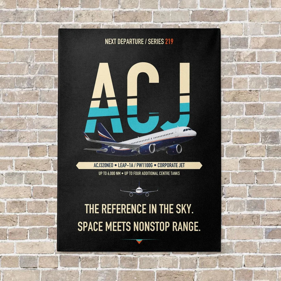 Airbus ACJ320neo vertical canvas print - no frame - black background