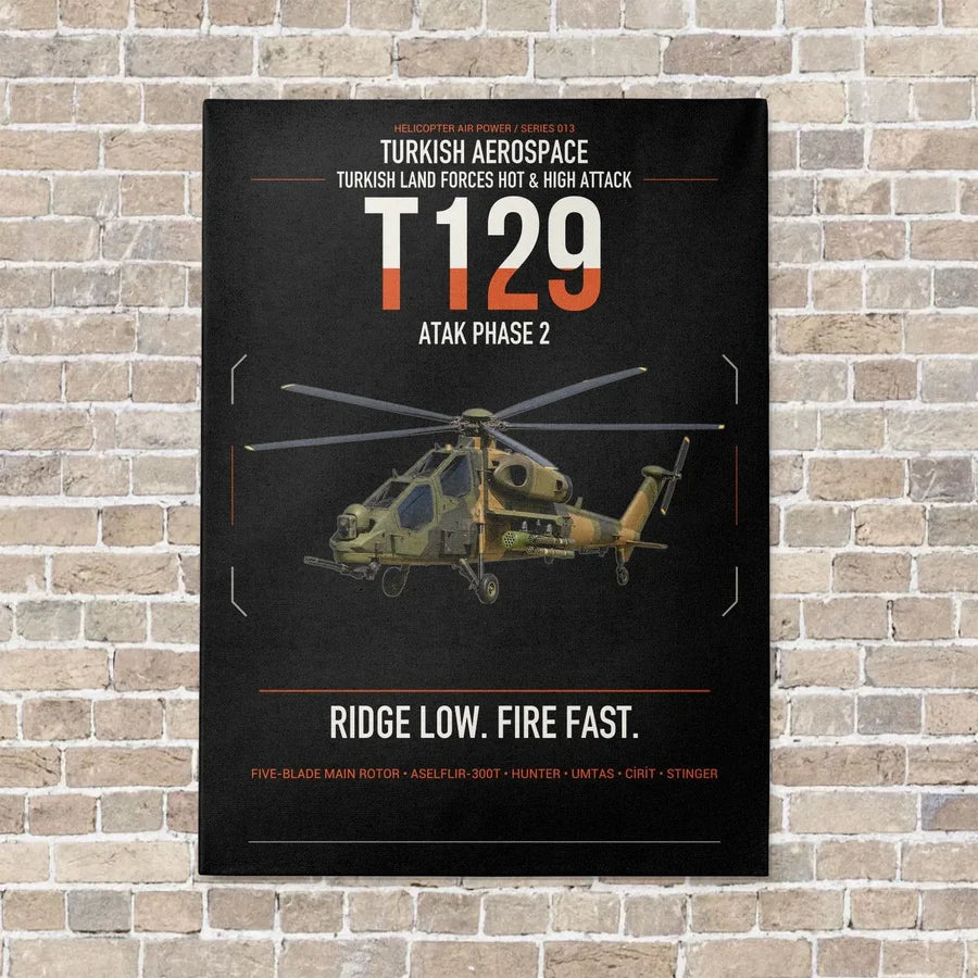 Turkish Aerospace T129 ATAK Phase 2 vertical canvas print - no frame - black background