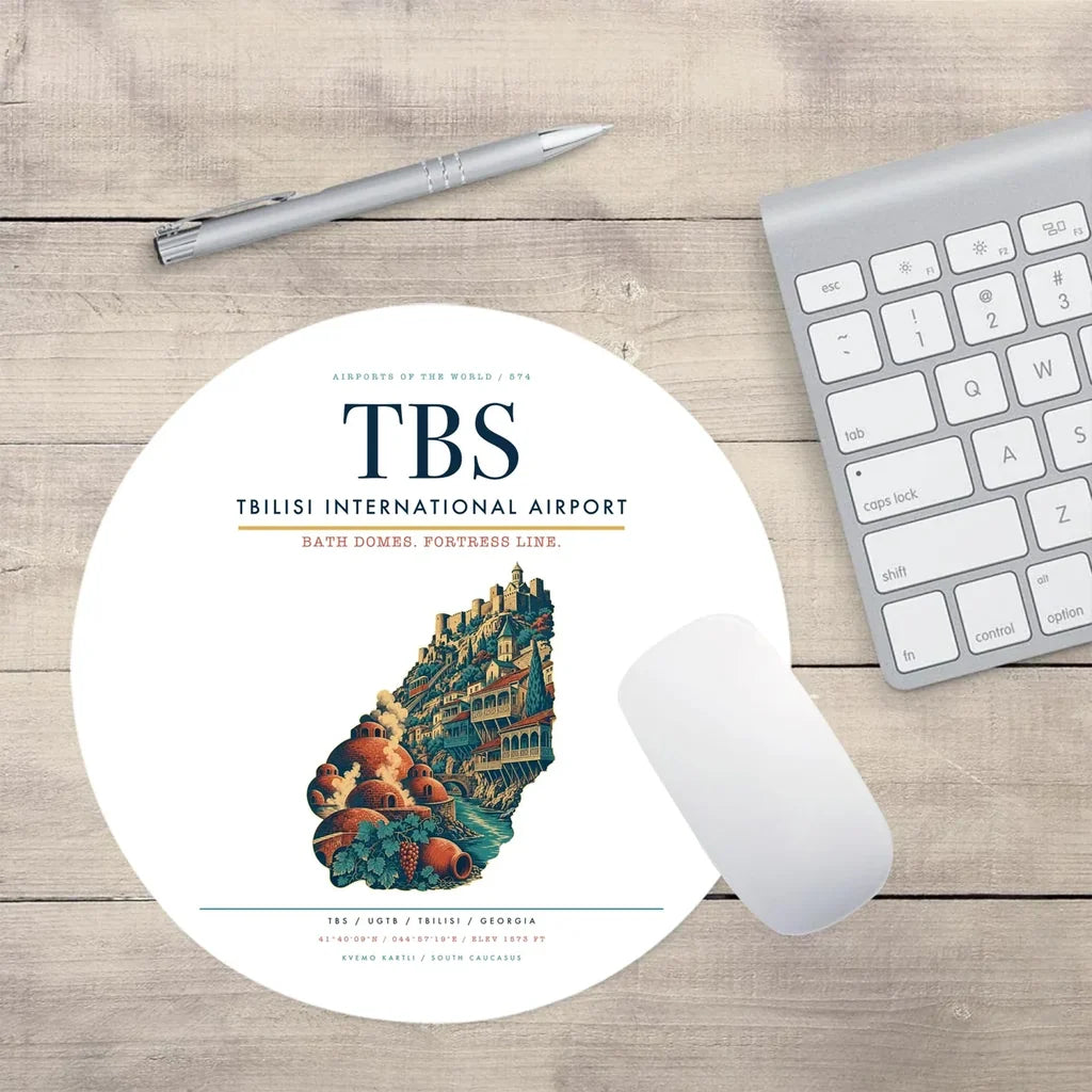 Tbilisi International Airport (TBS) design on white round mouse pad