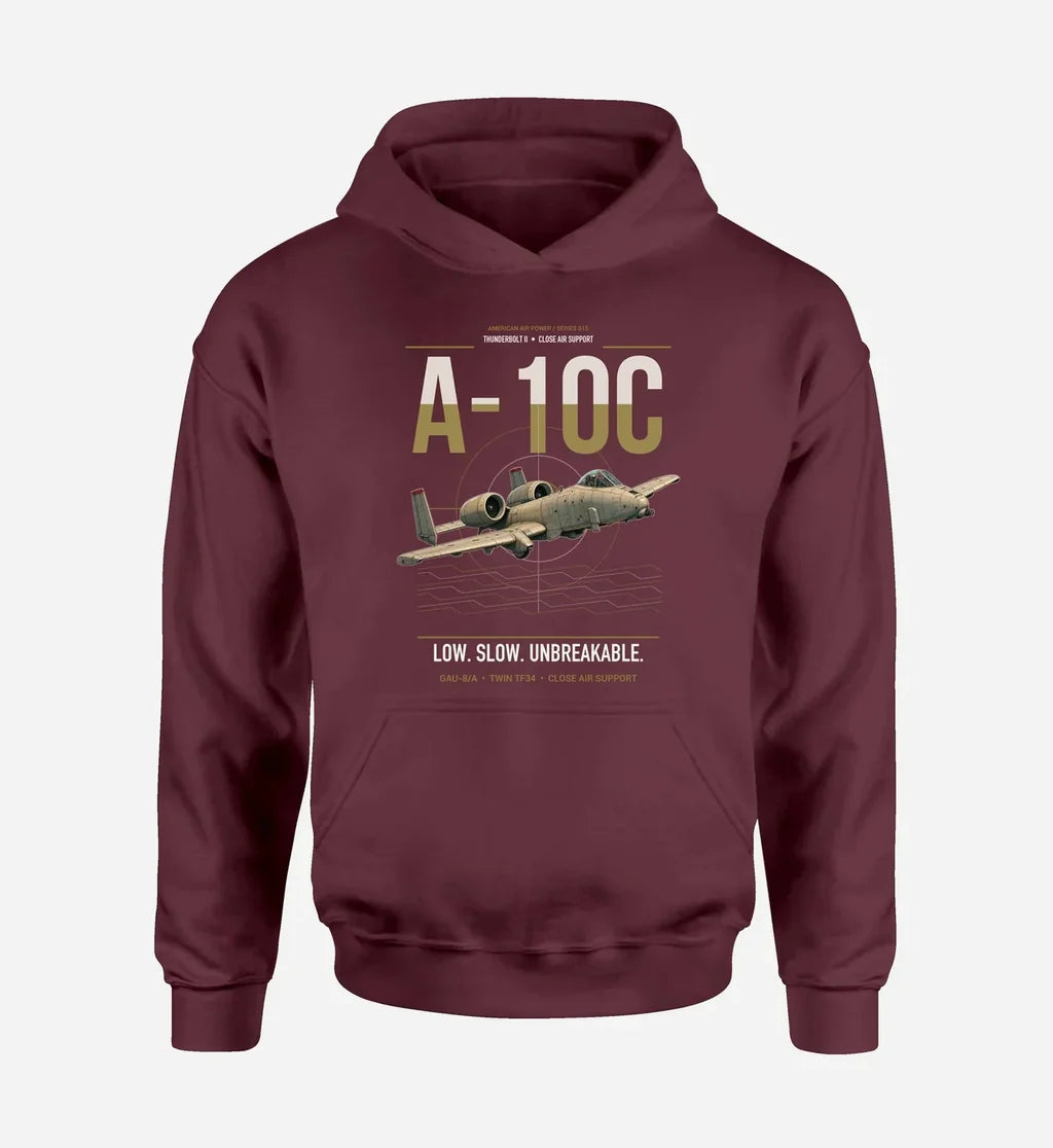 A-10C Thunderbolt II design on dark red double-side hoodie, single-side print