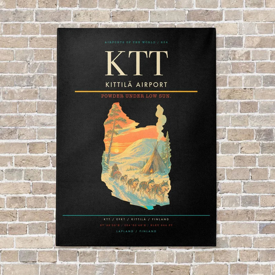 Kittilä Airport KTT vertical canvas print - no frame - black background