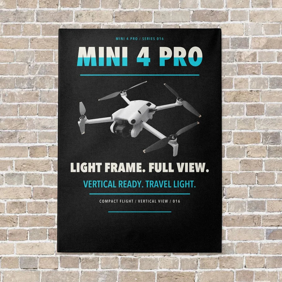 DJI Mini 4 Pro vertical canvas print - no frame - black background