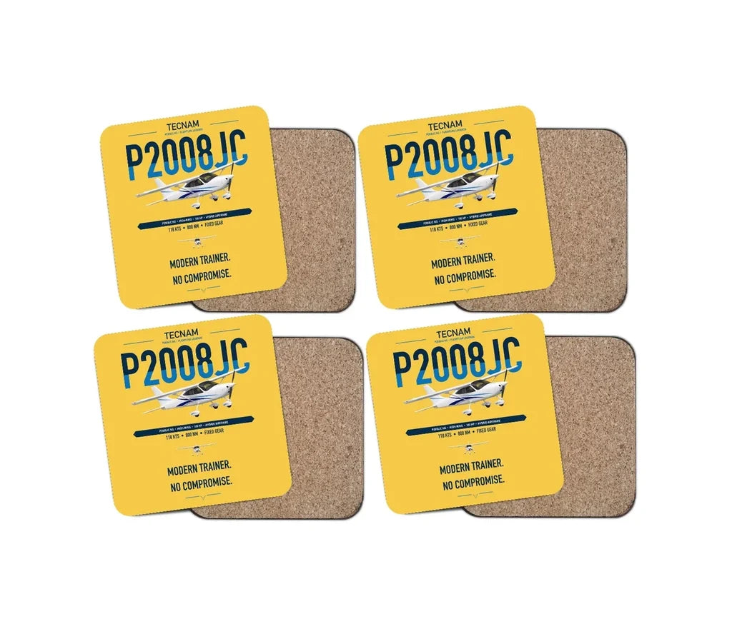 Tecnam P2008JC NG design on yellow 4 pieces set coaster