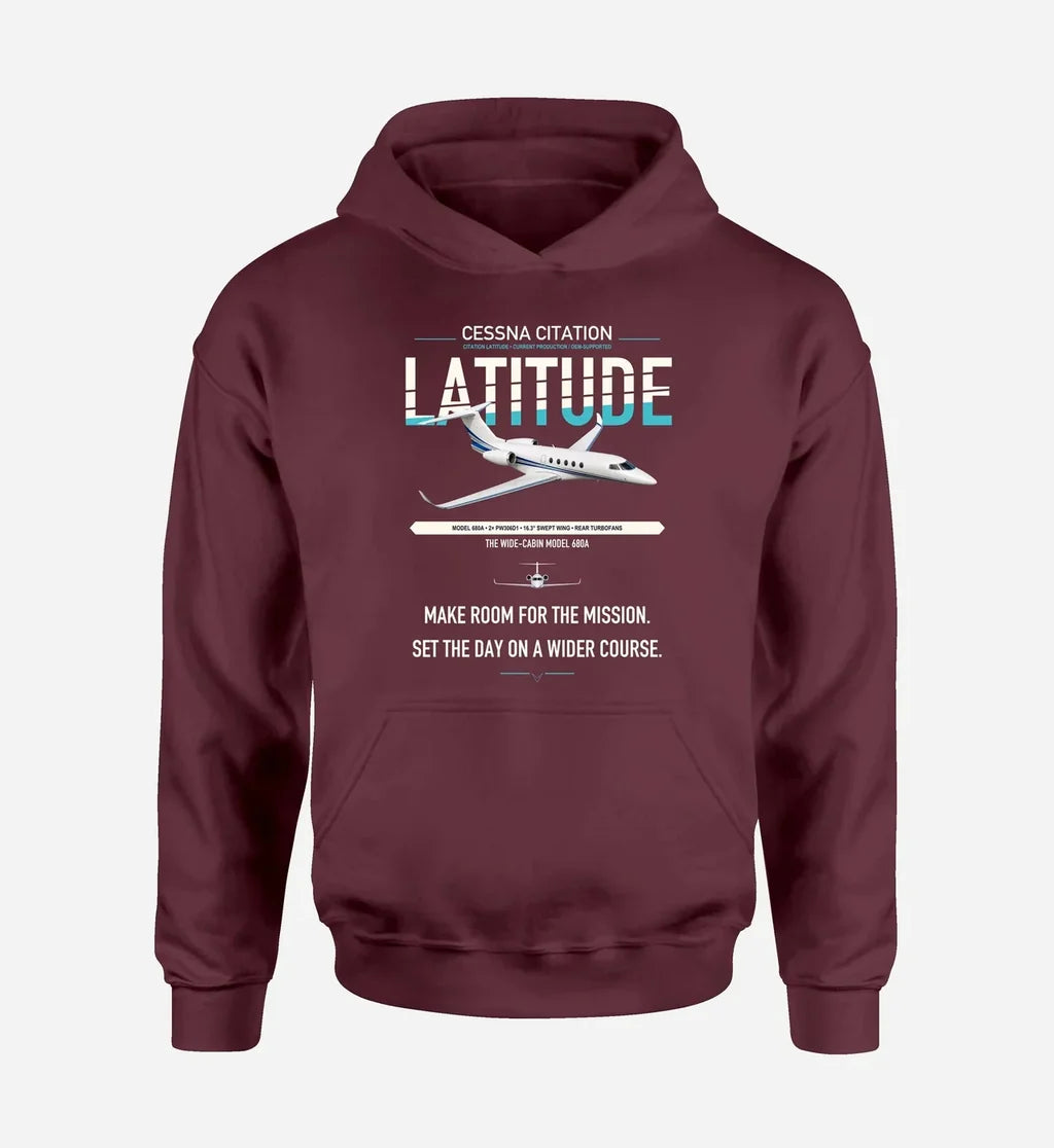 Cessna Citation Latitude design on dark red double-side hoodie, single-side print