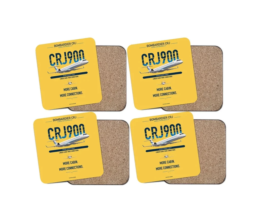 Bombardier CRJ900 design on yellow 4 pieces set coaster