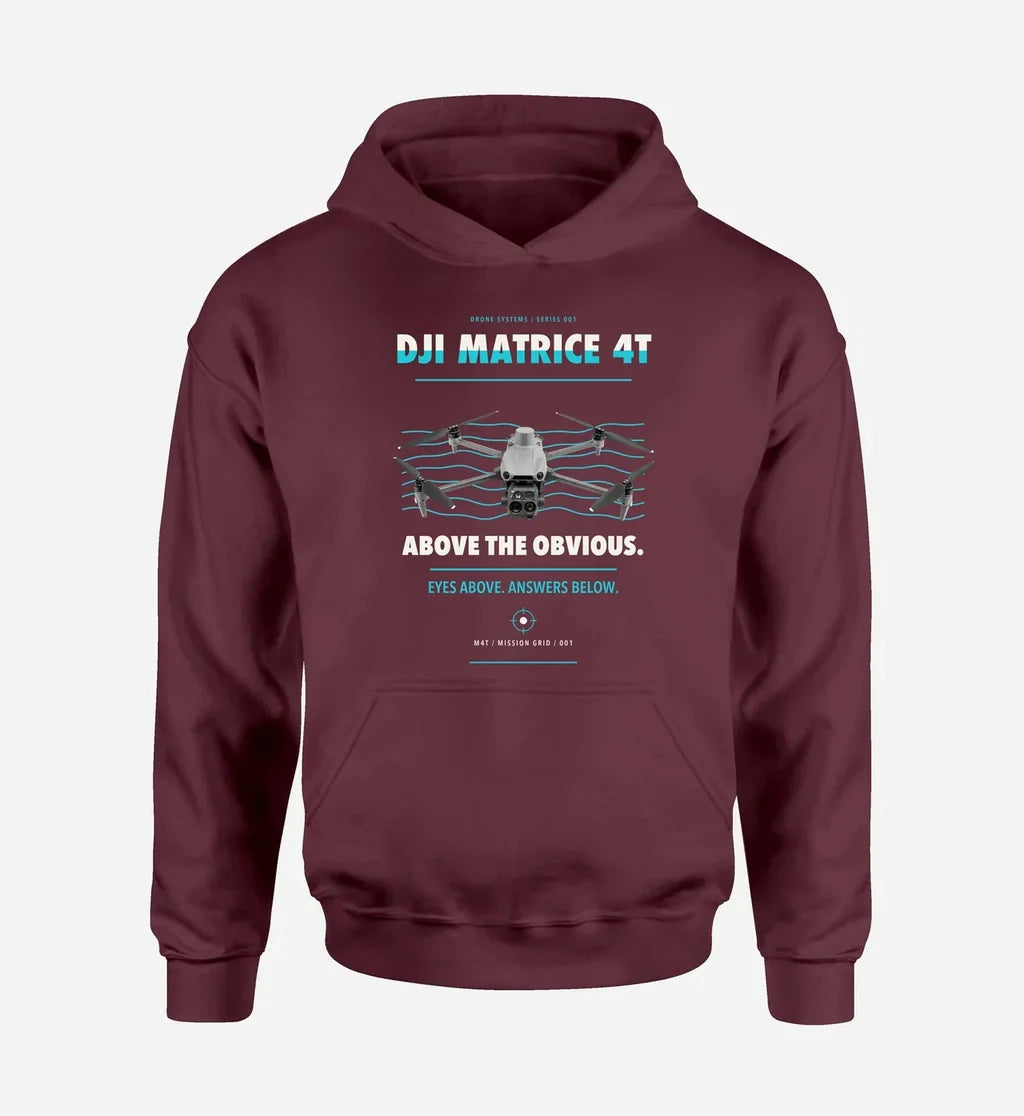 DJI Matrice 4T design on dark red hoodie single side