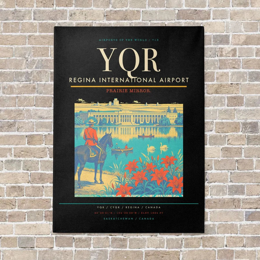 Regina International Airport YQR vertical canvas print - no frame - black background