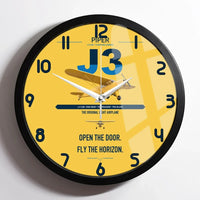 Thumbnail for Piper J-3 Cub design on yellow framed wall clock
