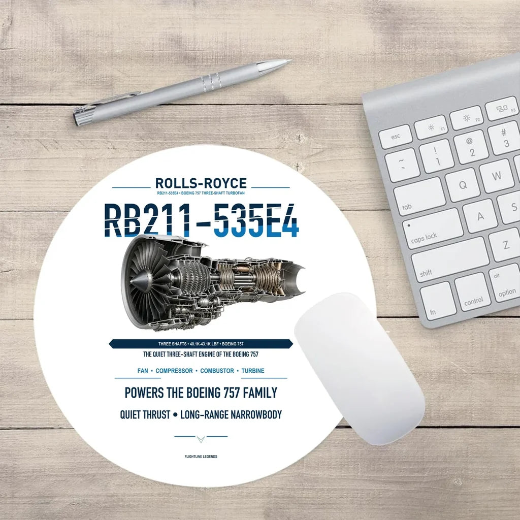 RB211-535E4 design on white round mouse pad