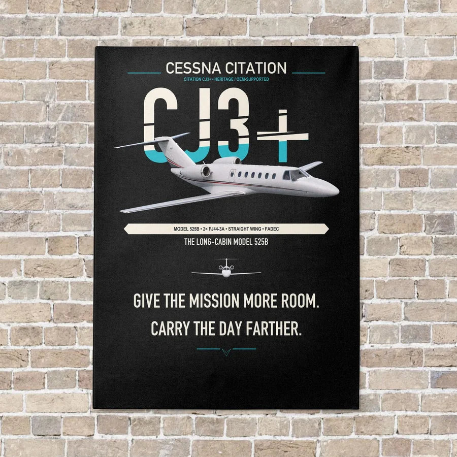 Cessna Citation CJ3+ vertical canvas print - no frame - black background