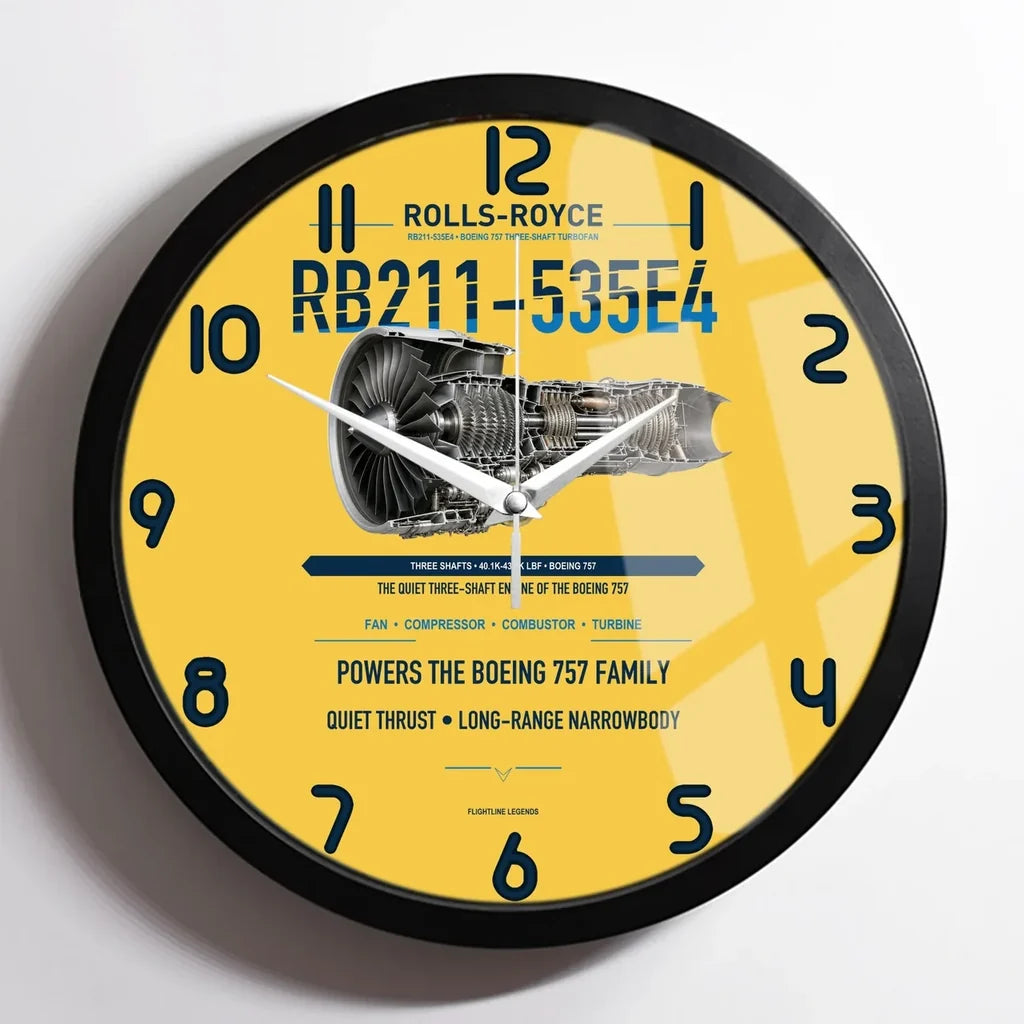 RB211-535E4 design on yellow framed wall clock