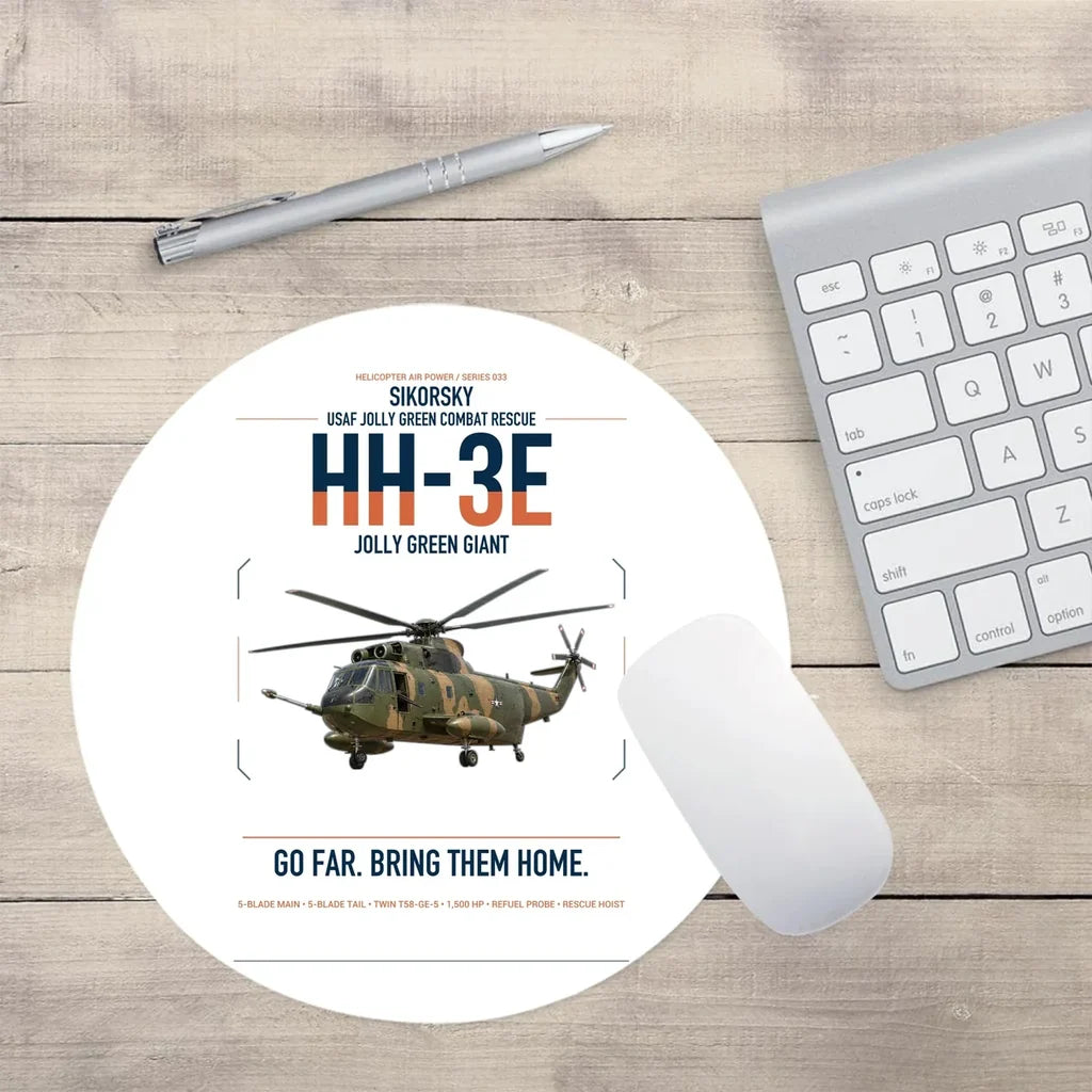 Sikorsky HH-3E Jolly Green Giant design on white round mouse pad