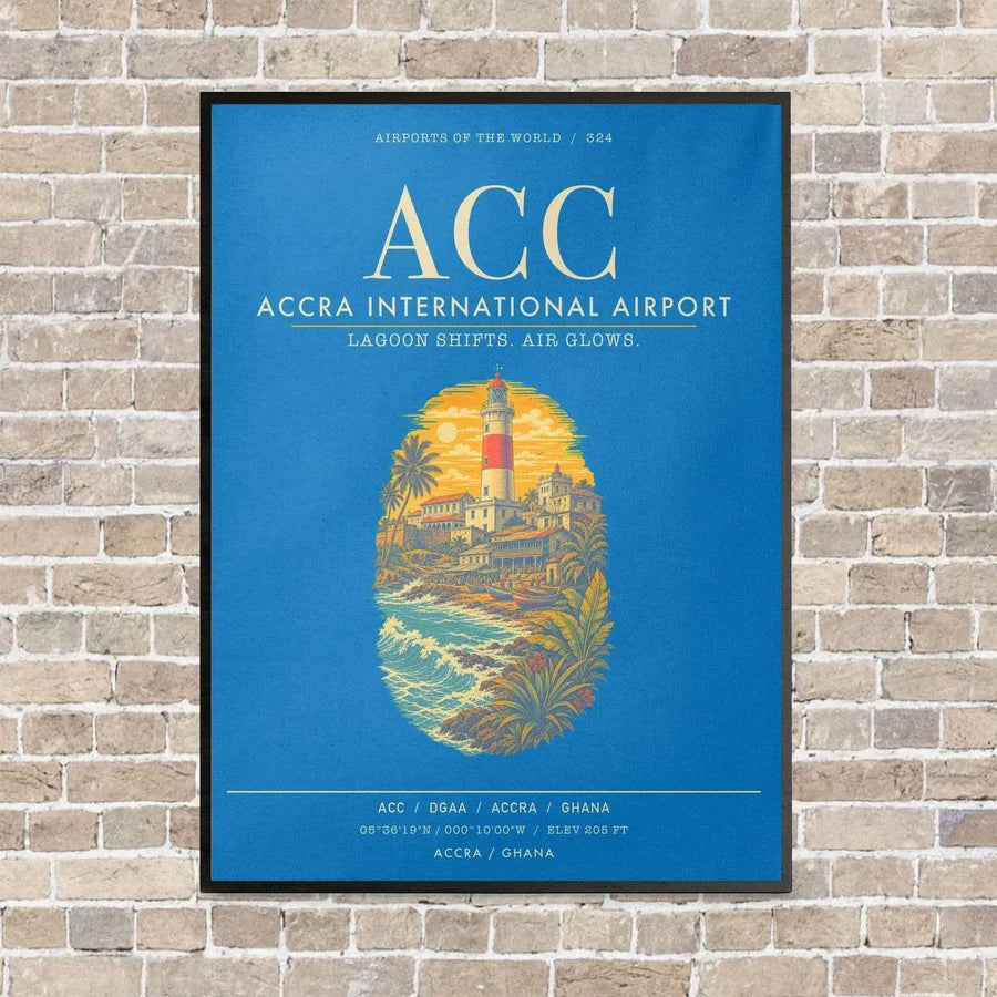 Accra International Airport ACC - Canvas Framed - Turquoise