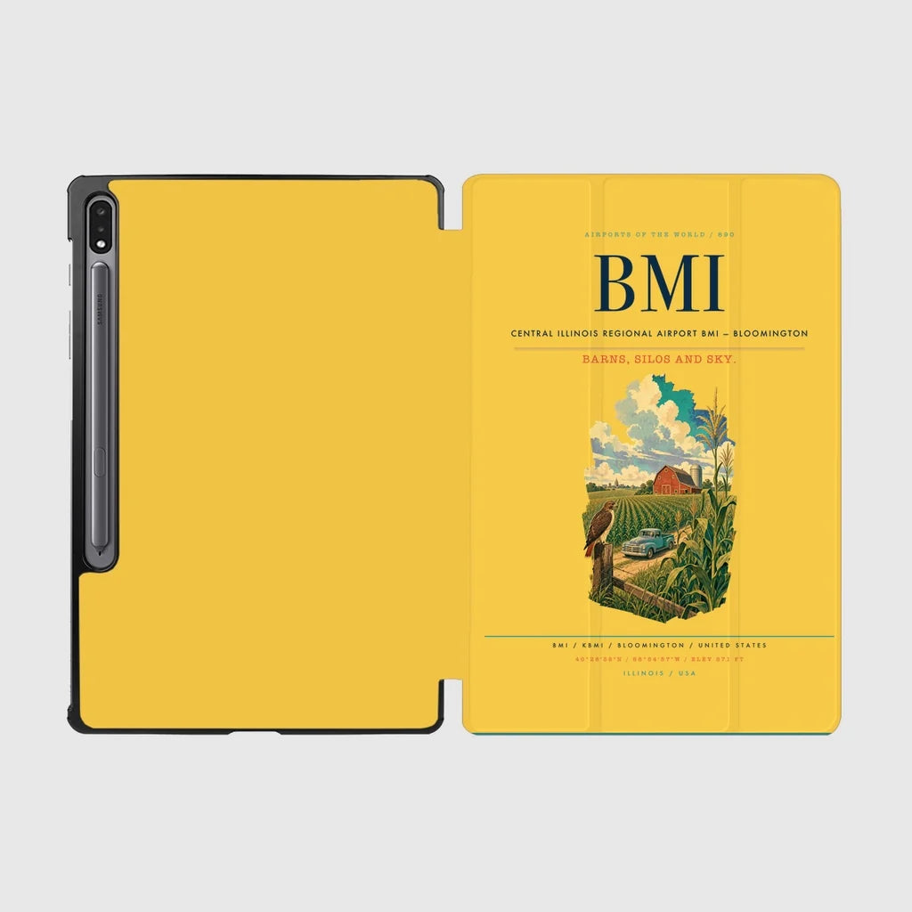 Central Illinois Regional Airport (BMI) design on yellow samsung tablet tablet case
