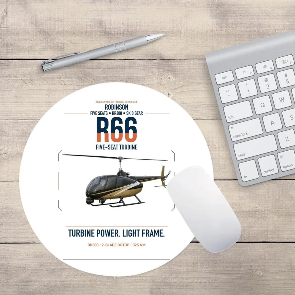 Robinson R66 design on white round mouse pad