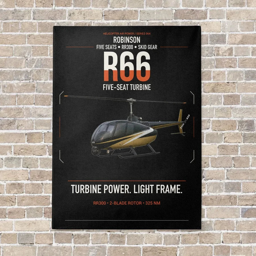 Robinson R66 vertical canvas print - no frame - black background