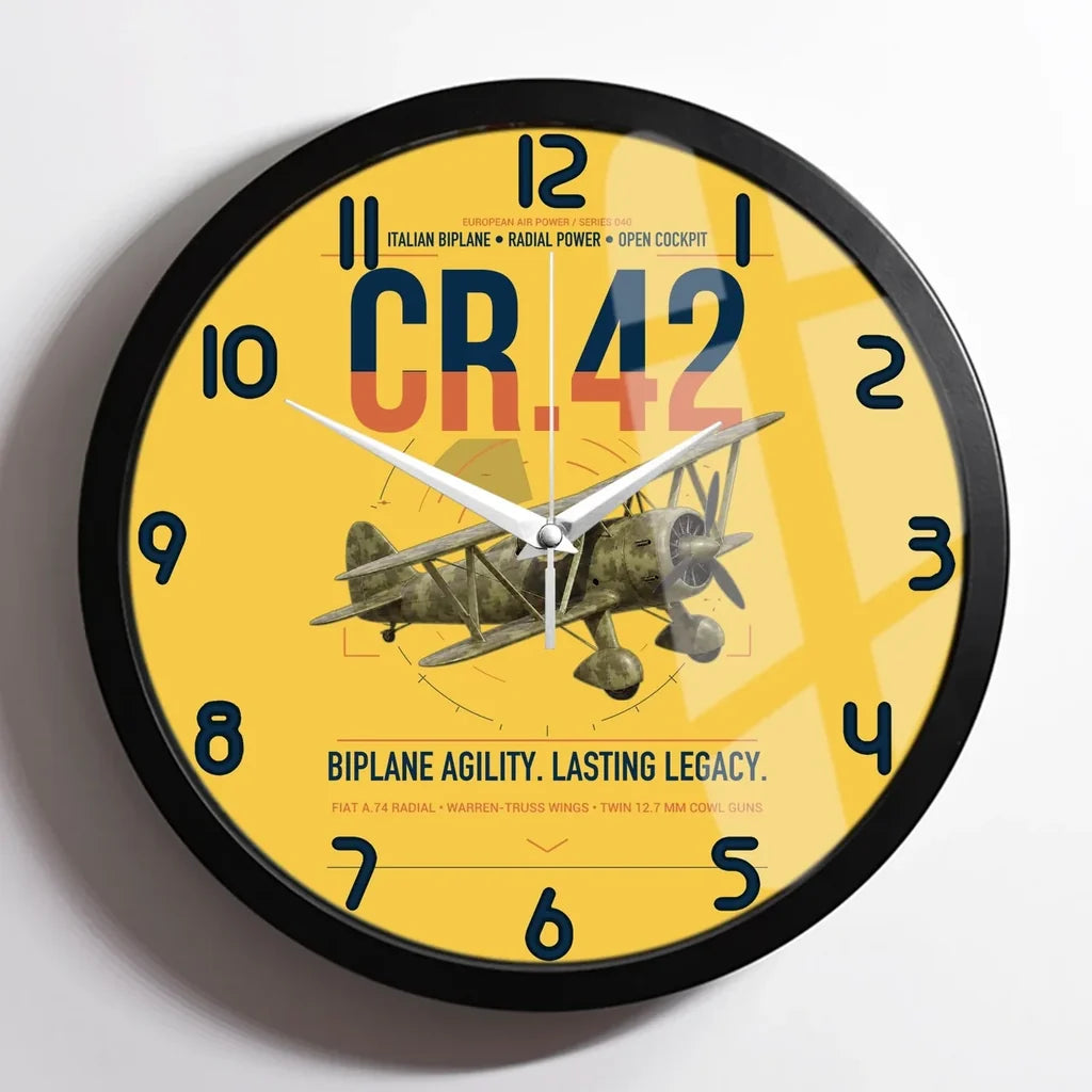 Fiat CR.42 Falco design on yellow framed wall clock