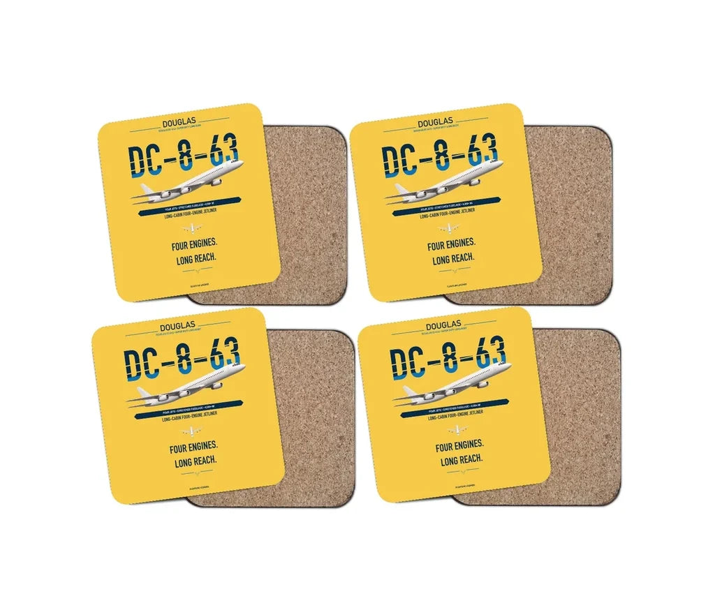 Douglas DC-8-63 design on yellow 4 pieces set coaster