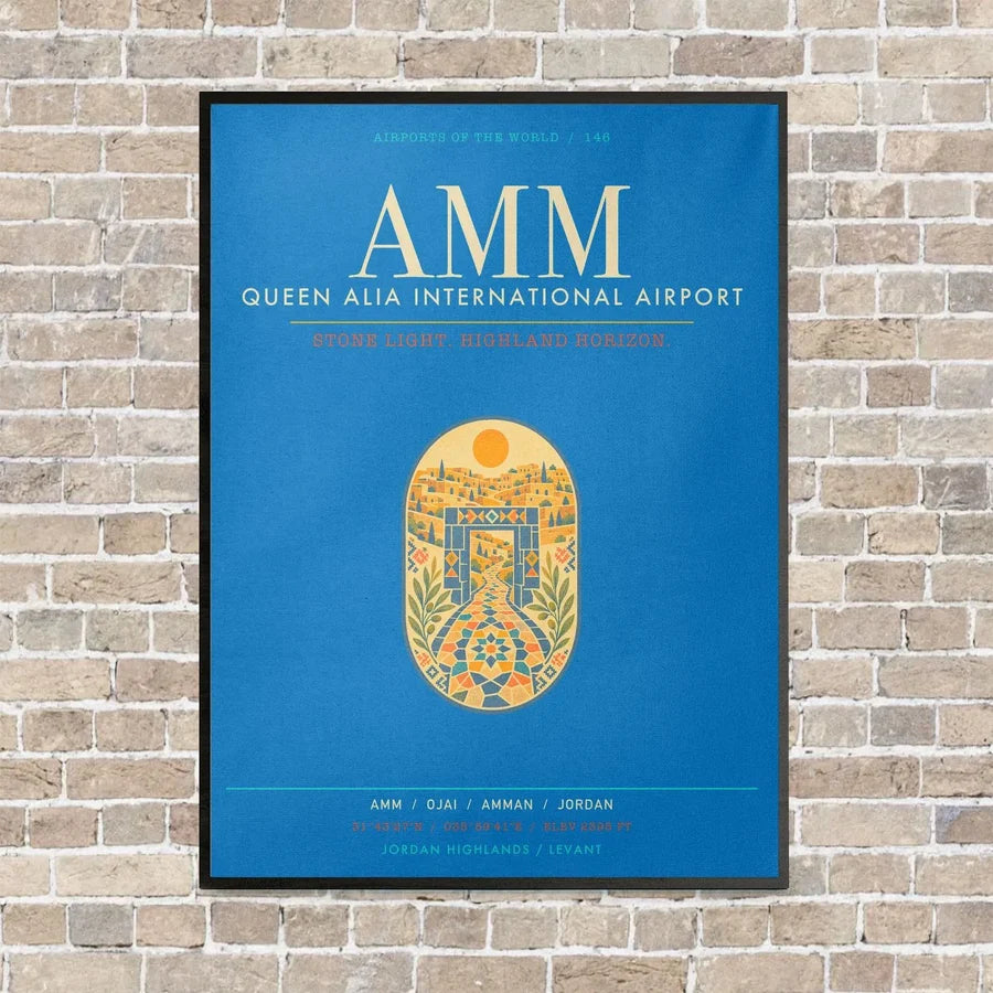 Queen Alia International Airport AMM - Canvas Framed - Turquoise