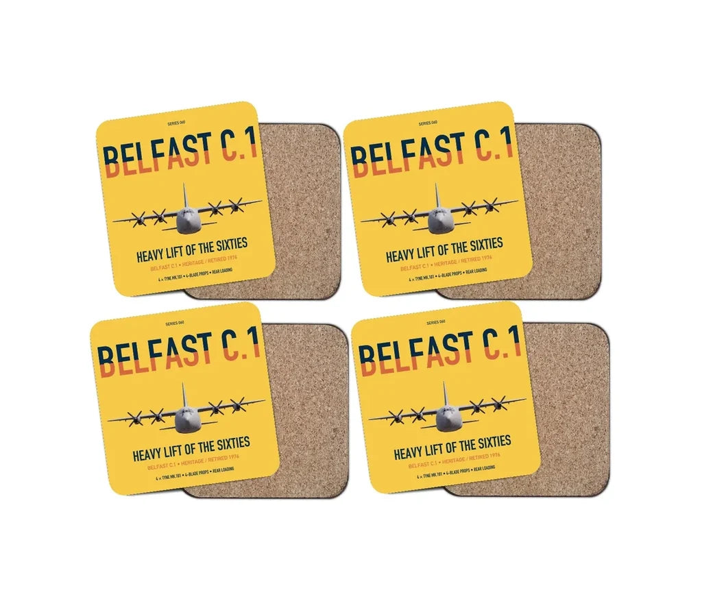 Short Belfast C.1 design on yellow 4 pieces set coaster