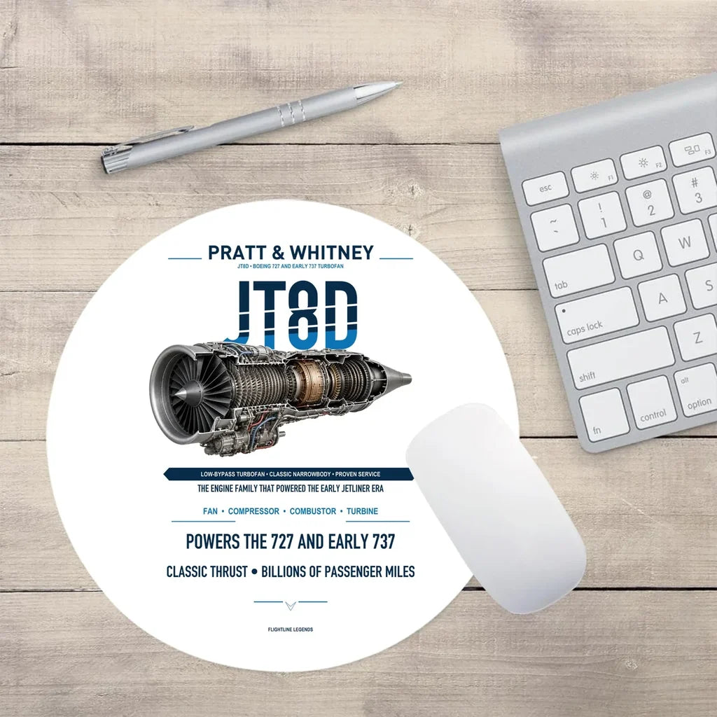 JT8D design on white round mouse pad