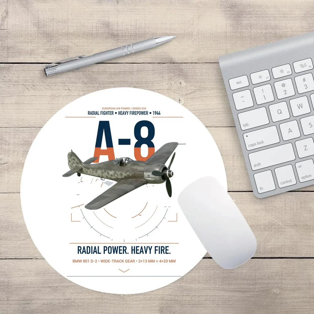 Focke-Wulf Fw 190A-8 design on white round mouse pad