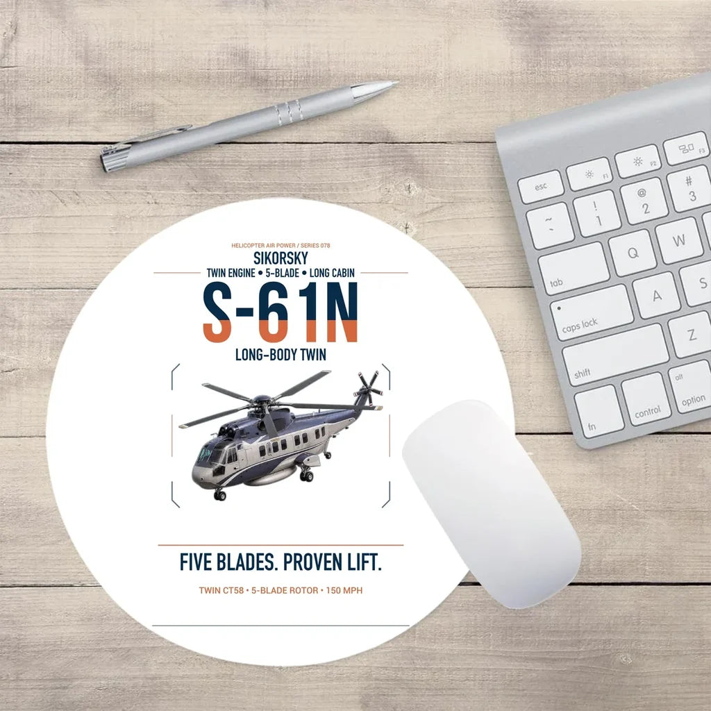 Sikorsky S-61N design on white round mouse pad
