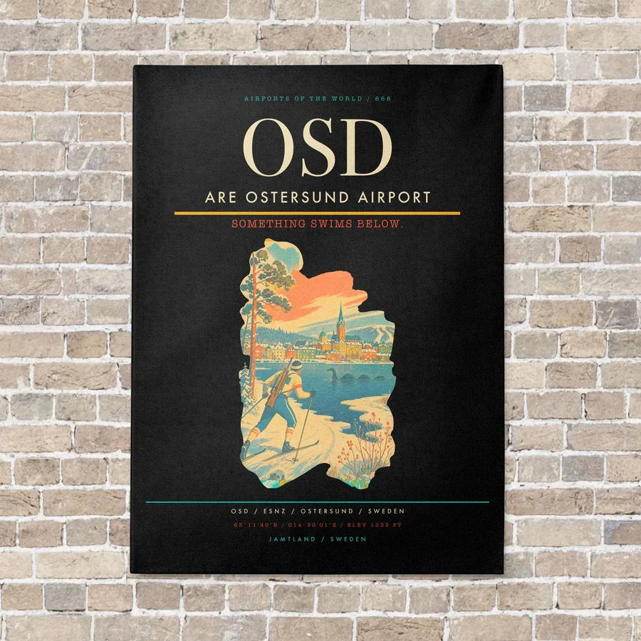 Are Ostersund Airport OSD vertical canvas print - no frame - black background