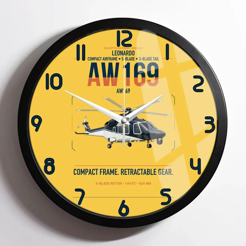 Leonardo AW169 design on yellow framed wall clock
