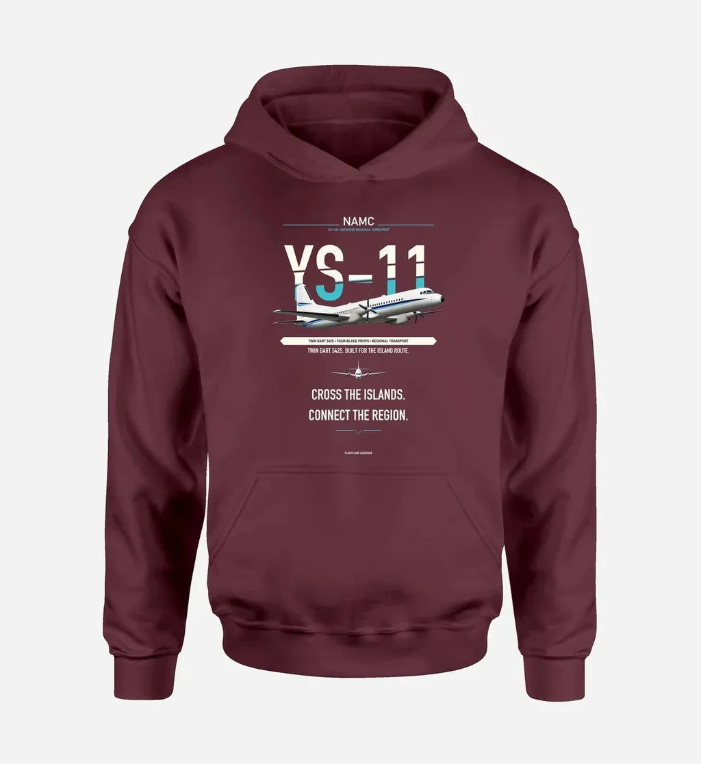 NAMC YS-11A design on dark red hoodie single side