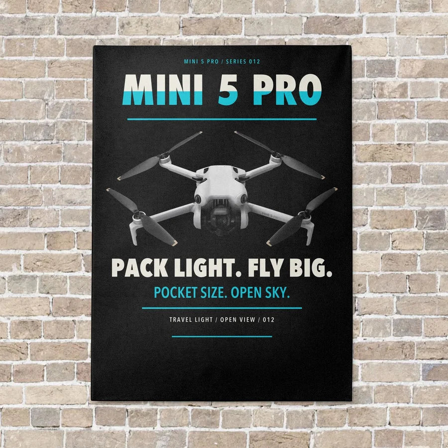 DJI Mini 5 Pro vertical canvas print - no frame - black background