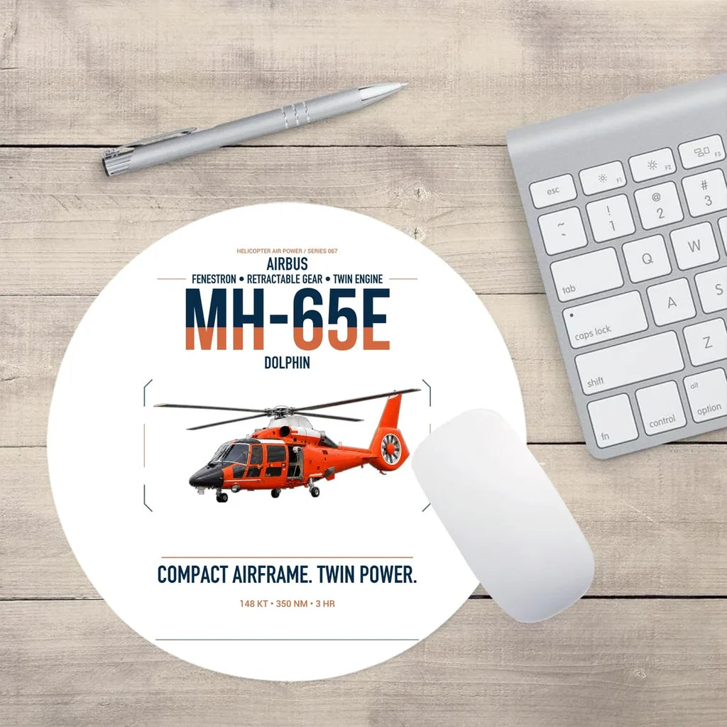 Airbus MH-65E Dolphin design on white round mouse pad