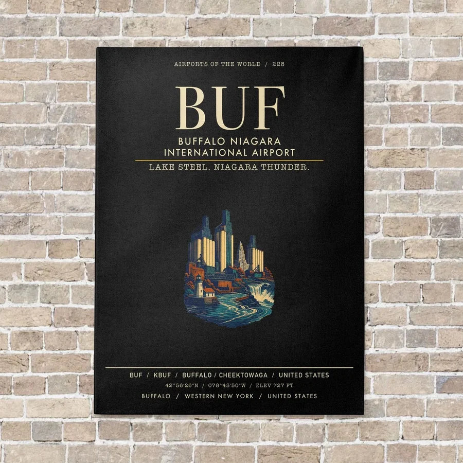 Buffalo Niagara International Airport BUF vertical canvas print - no frame - black background