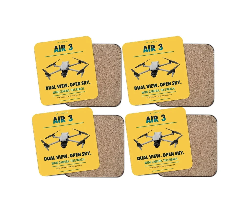 DJI Air 3 design on yellow 4 pieces set coaster