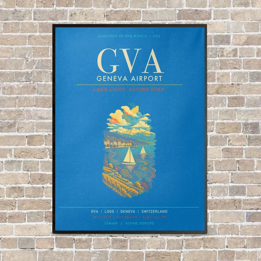 Geneva Airport GVA - Canvas Framed - Turquoise