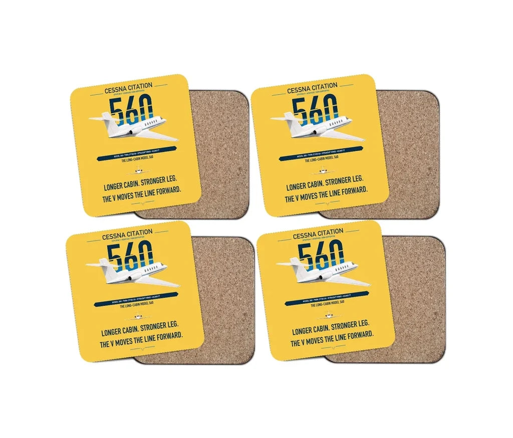 Cessna Citation 560 - Citation V design on yellow 4 pieces set coaster