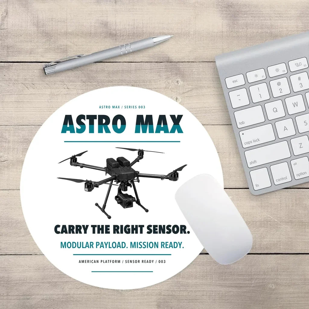 Freefly Astro Max design on white round mouse pad