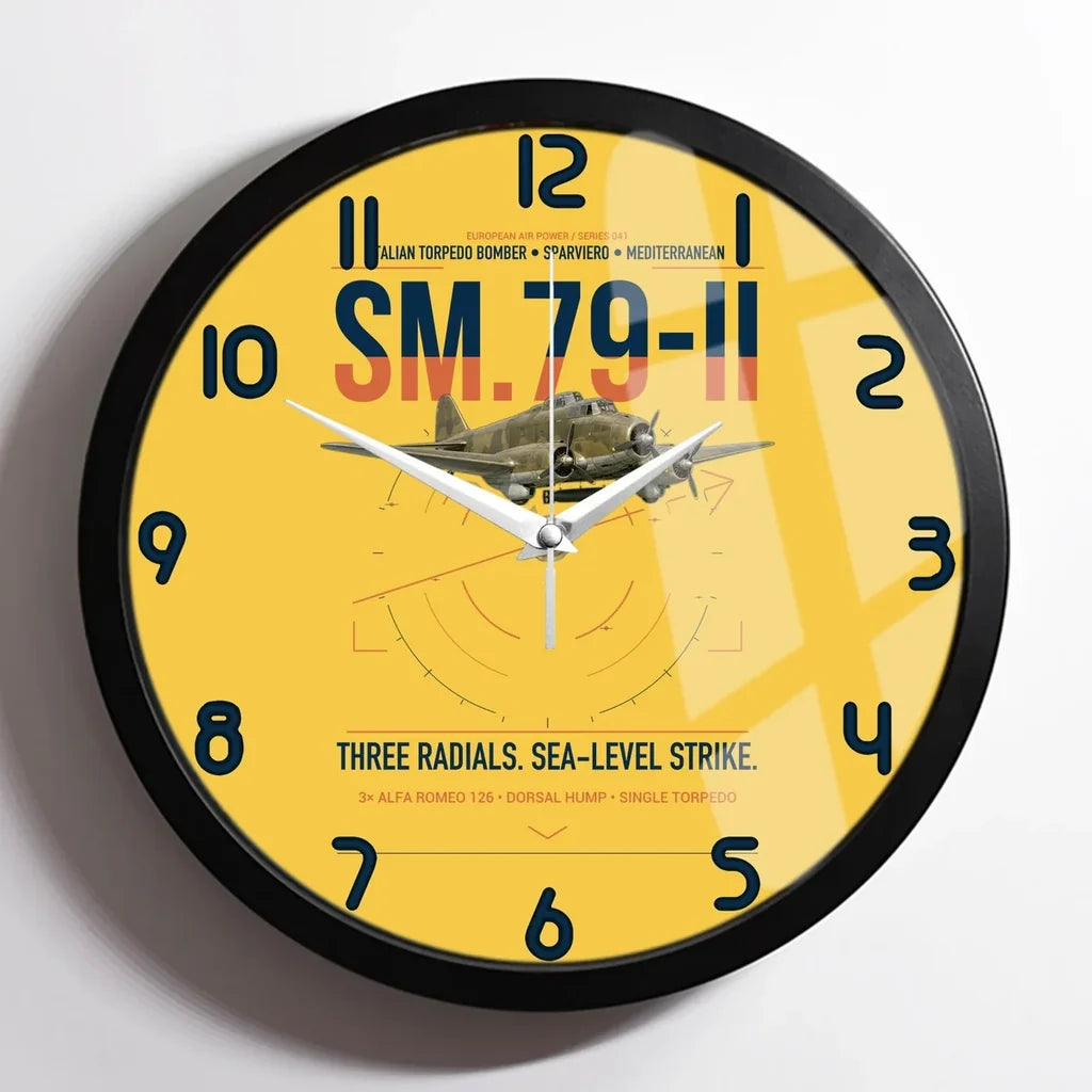 Savoia-Marchetti SM.79-II Sparviero design on yellow framed wall clock