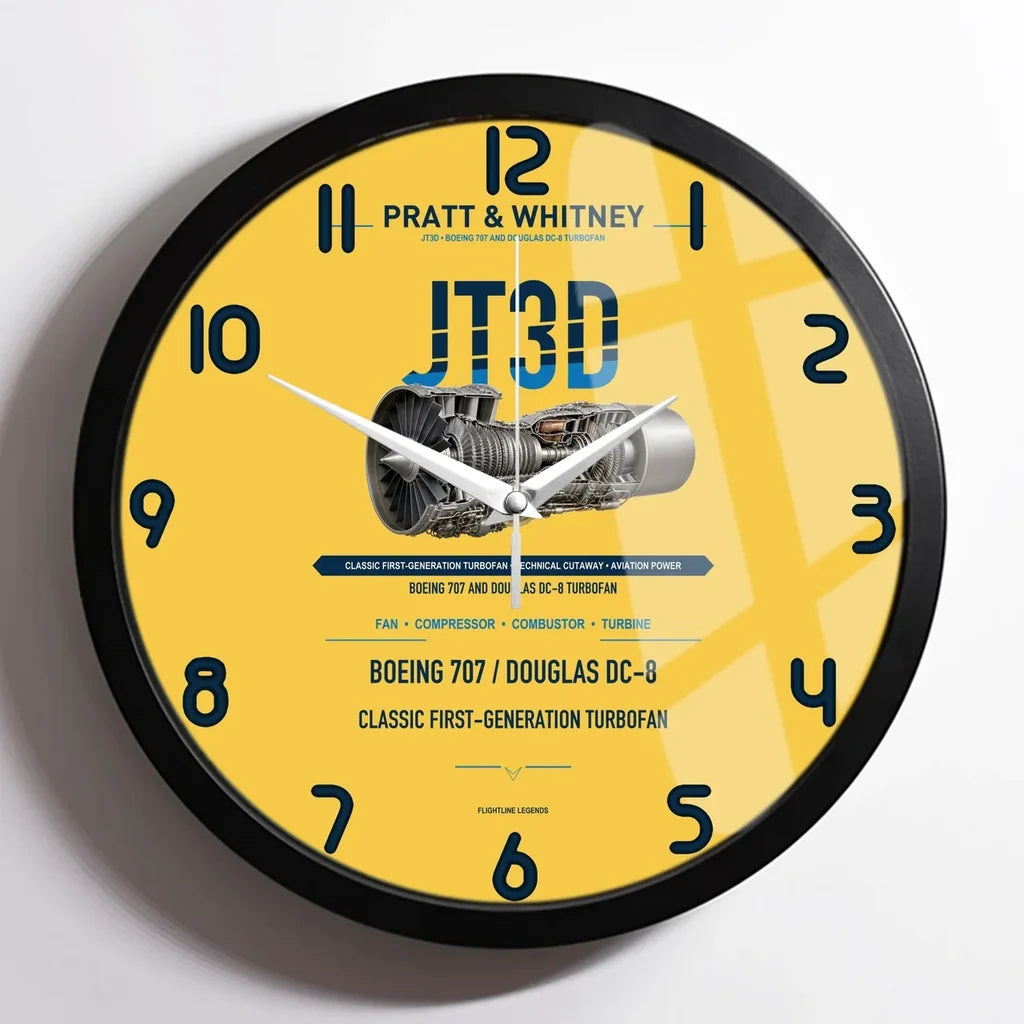 JT3D design on yellow framed wall clock